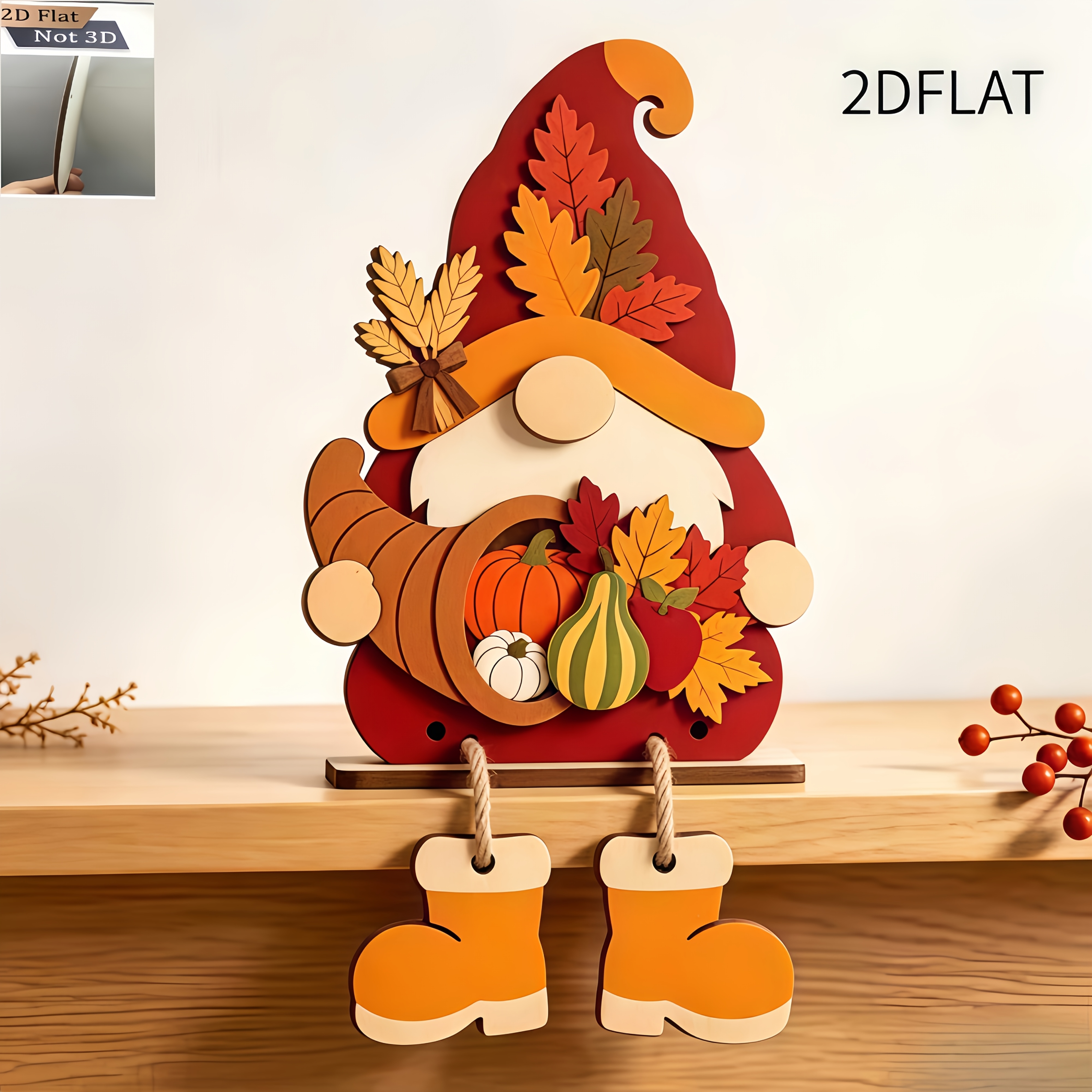 TEMU 2d Flat, Vintage Autumn Gnome Wooden Desktop Decor, Harvest Decor With Pumpkin Sunflower And Squirrel, Farmhouse Rustic Style Thanksgiving Table