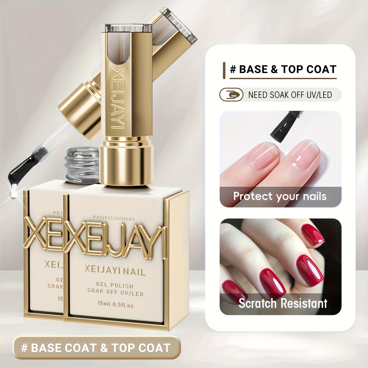 Image of New Model Functional Gel Base Coat And 15ml No Wipe Gel Nail Polish Led Soak Gel Glossy Sealer Shiny Varnish