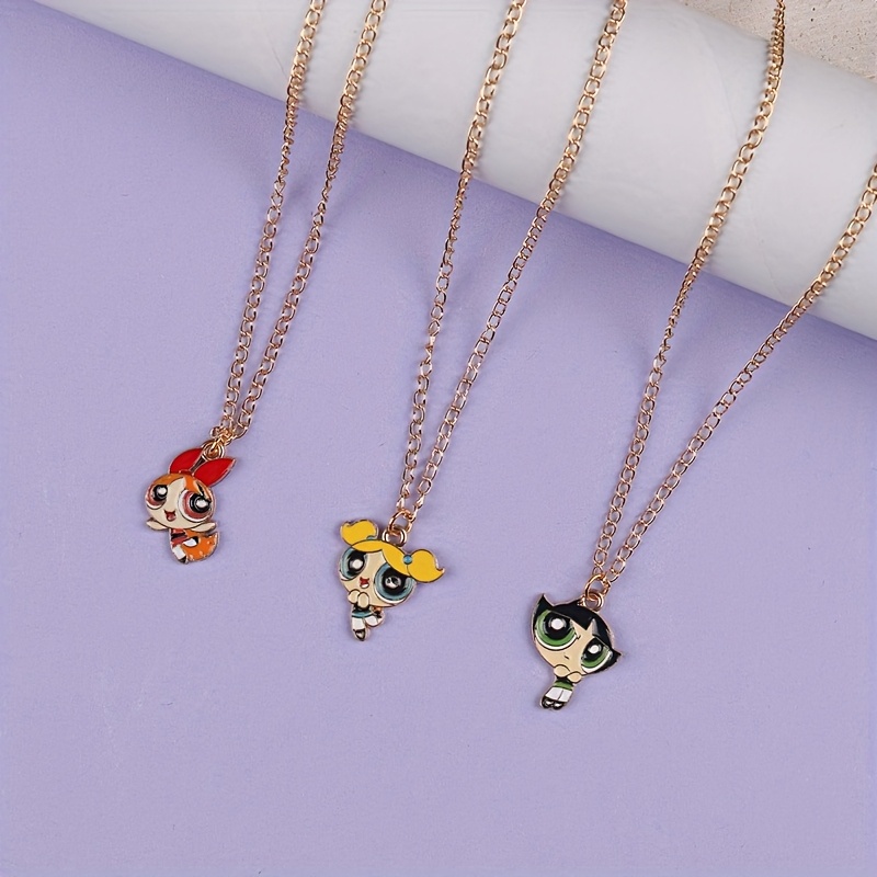 TEMU 3pcs Flying ' Pendant Necklace - Flower/blade/bubbles Accessory, Gift/party Suitable Cute Anime Pendant