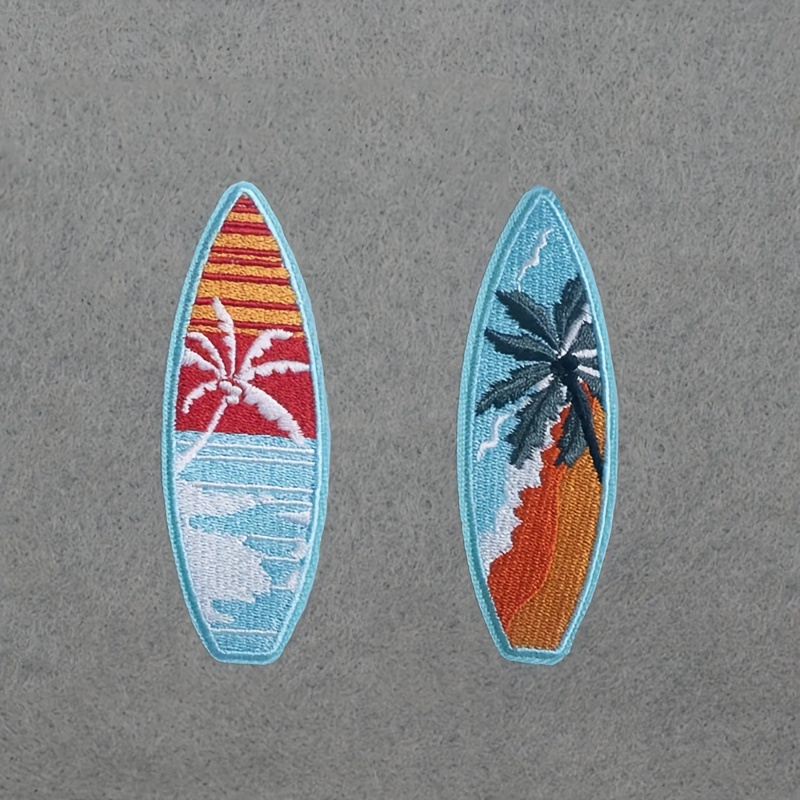 Set Of 2 Surfboard Patches, Ideal For Surfing, Beach-themed, Iron-on, Embroidered Patches Suitable For Jackets, T-shirts, And Bags