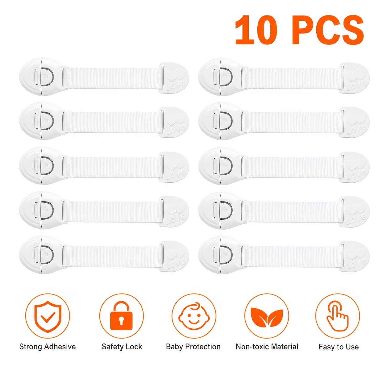 Image of 10pcs White Safety Locks - Child Protective Cabinet & Drawer Locks, Phthalate-free Plastic Door Protectors, Safety Protectors, Door Locks