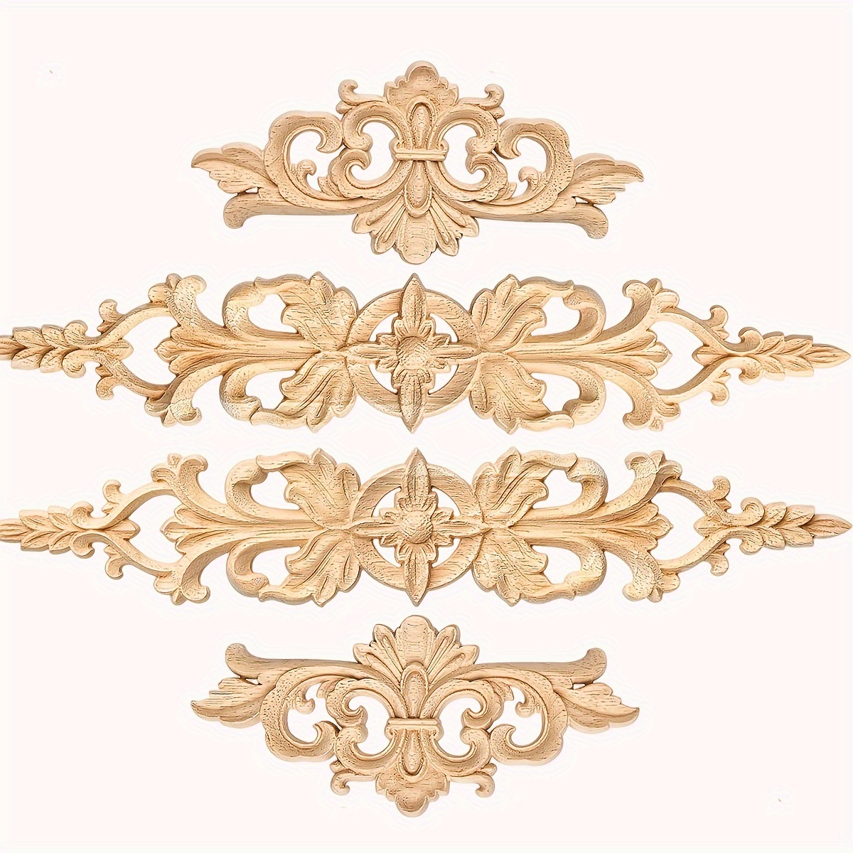 

4pcs Set Of Wooden Appliques - Unpainted Diy Decorative Trim For Furniture, Cabinets, Dressers & Walls