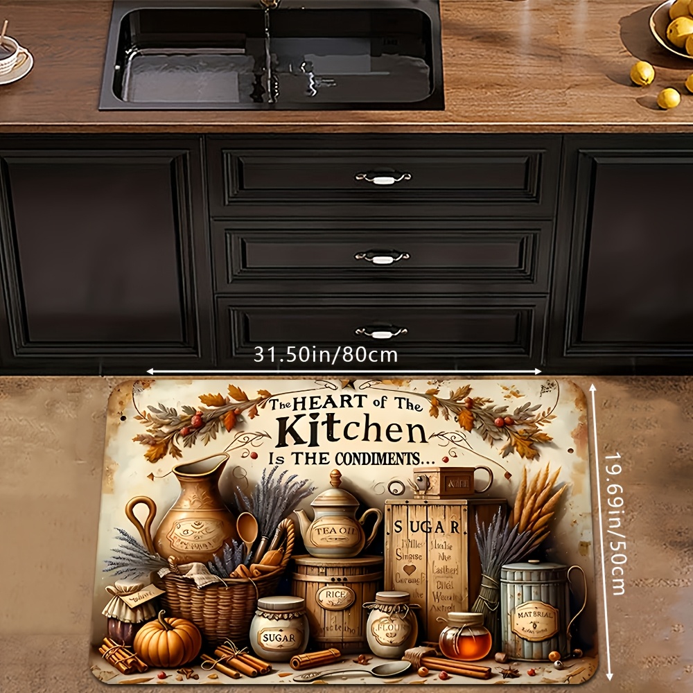TEMU 1pc Creative Multicolor Vintage Bottle Jar Kitchen Print Rug, Soft Non-slip Machine Washable Kitchen Mat, Rectangular Low Pile Decor Rug,
