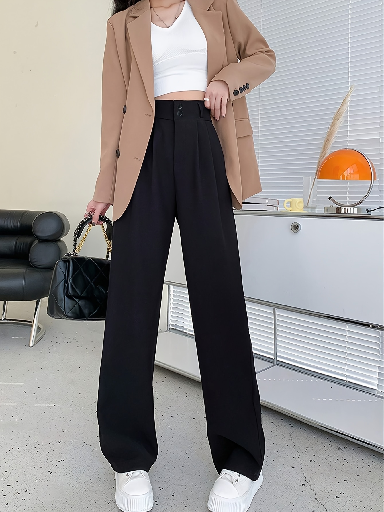 Straight Leg Petite Pear Shaped Clothing Black Draped Wide-Leg