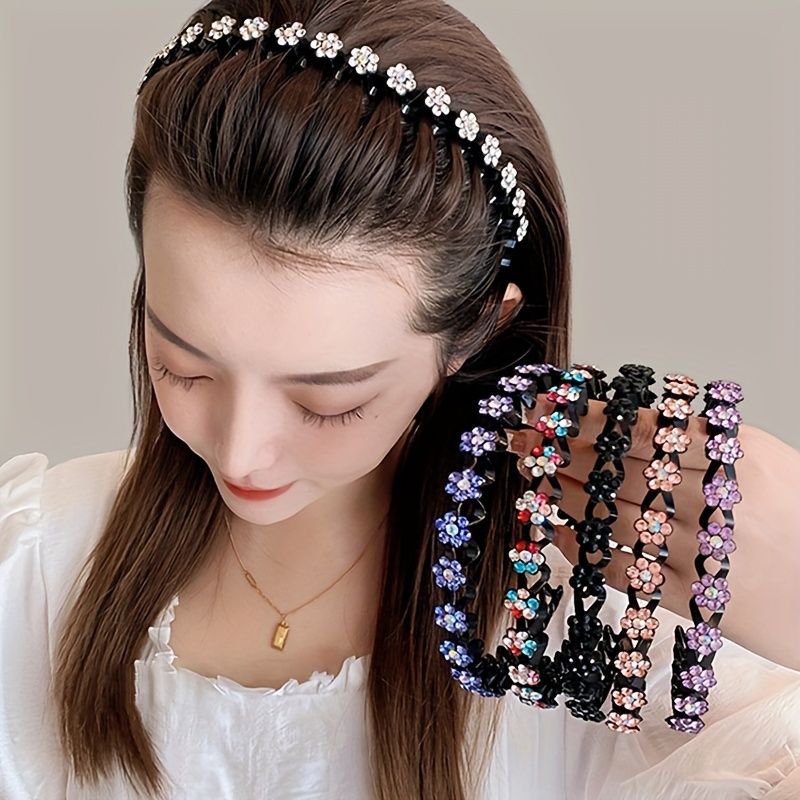 

1pc/2pcs, Elegant Rhinestone Floral Hair Hoop, Plastic Non-slip Grip Toothed Headband, Gentle On Hair, Suitable For Women, Daily Use, Face Wash, And Skincare Accessory