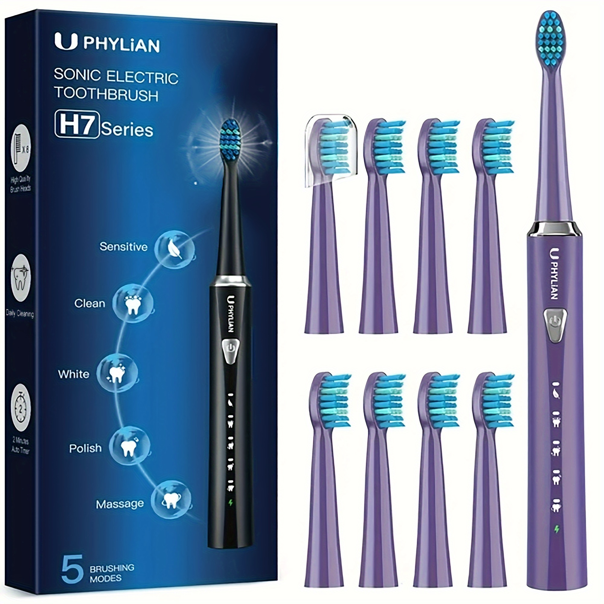 

Phylian Electric Toothbrush For Adults-rechargeable Electronic Toothbrushes With 8 Brush Heads, Battery Toothbrushes , 3 Hours Charge For 60 Days