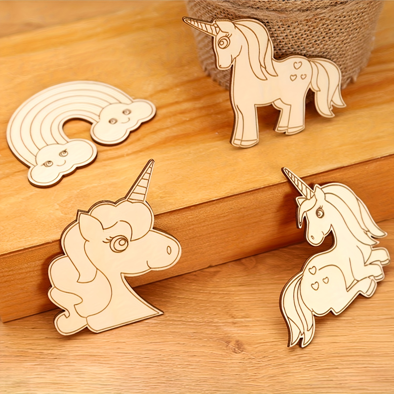 

20pcs Unicorn Wooden Craft Set - Vibrant Painting Kit With Supplies, Shape, Ivory - Ideal For Fine Motor Skills & Development,