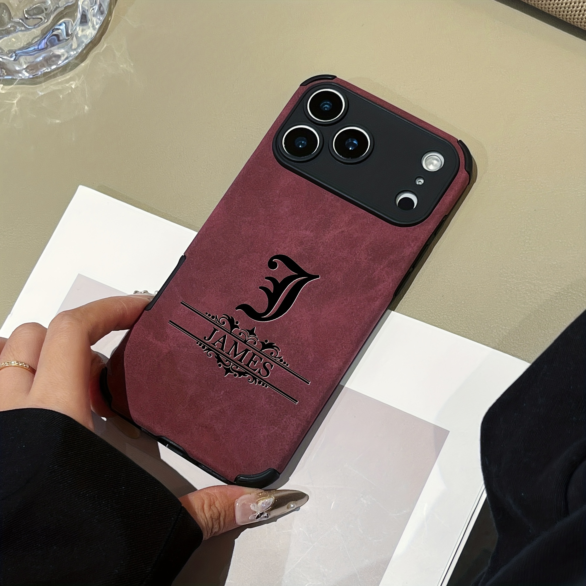 TEMU Phone Case - Custom Letters Name Gothic Pattern Artificial Leather Compatible With Iphone 17 16 15 14 13 12 11 Pro Max 17 Air Personalized