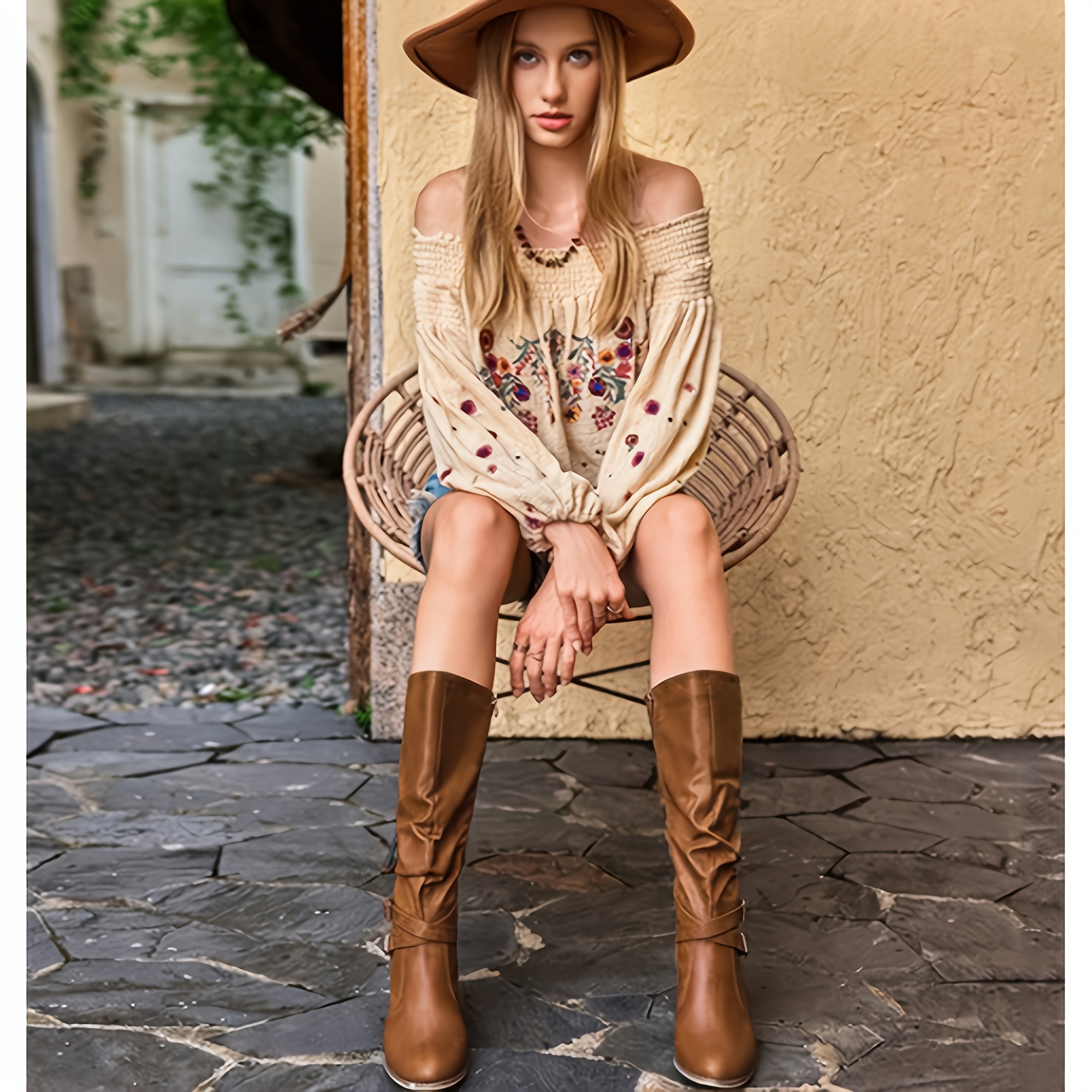 womens slouchy knee high boots chunky heel metal side Temu