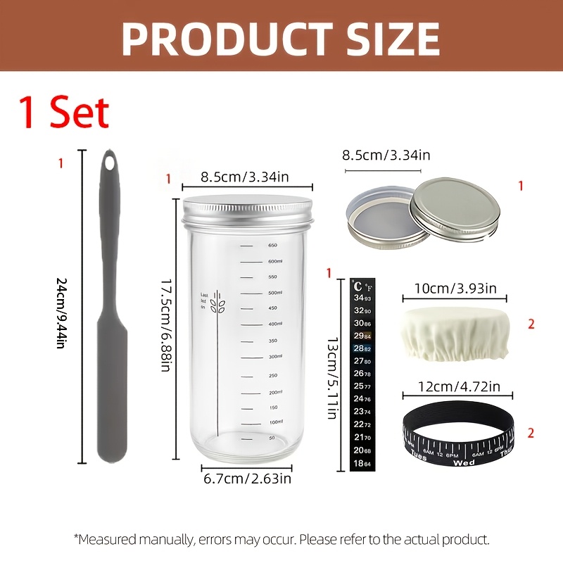 TEMU Kit de fermentation de , comprenant un pot en verre de 24 onces, 2 marqueurs de date, un thermomètre, 2 couvercles en tissu, un couvercle en