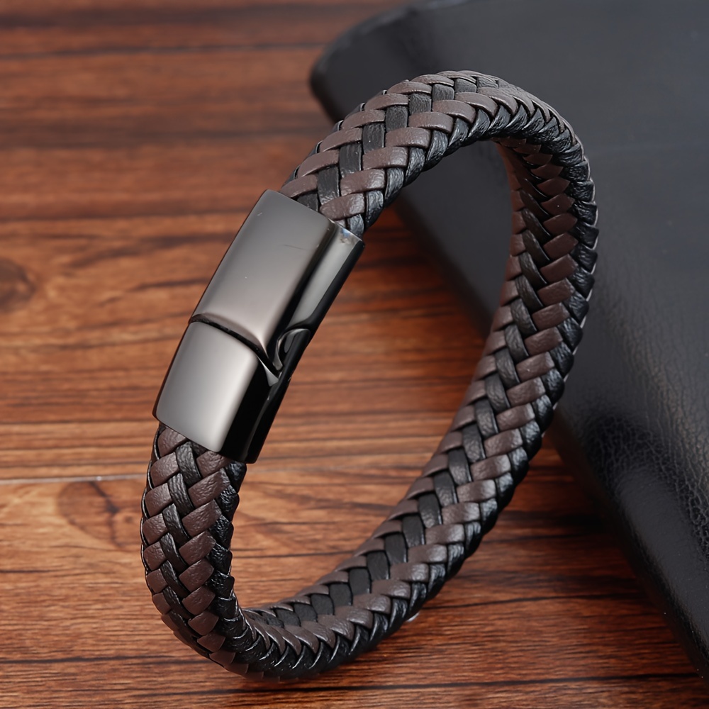 1pc Woven Faux Leather Rope Wrap Bracelet for Men, Classic Bracelet Punk Wristband Faux Leather Bracelet, Men&#39;s Versatile Bangle