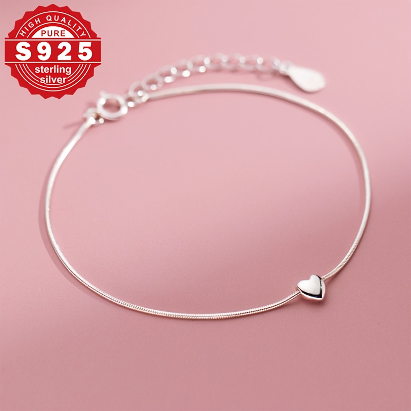 S925 Pure Silvery Heart Bracelet for Women