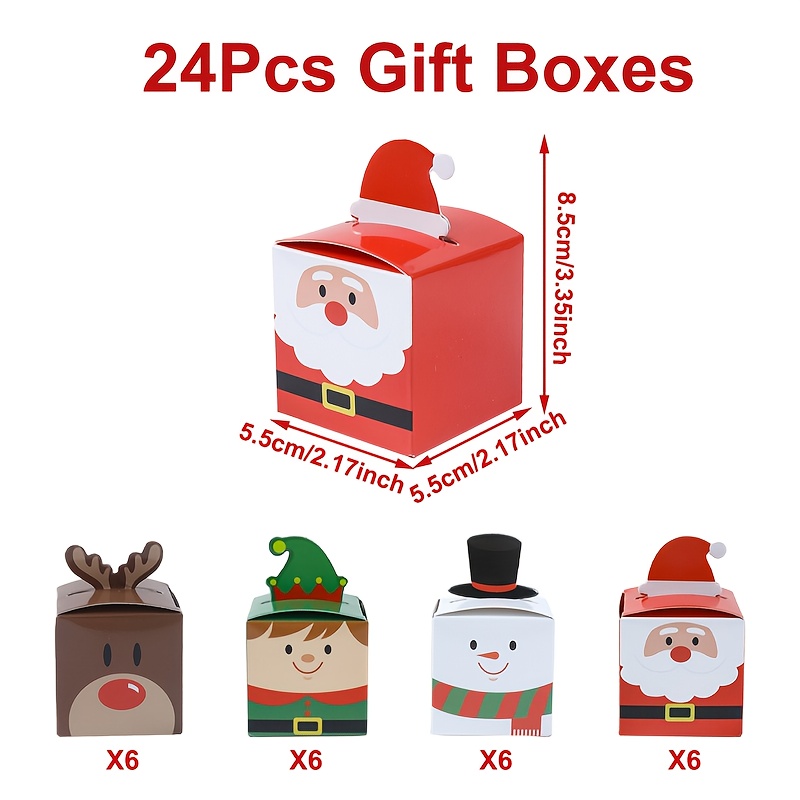 TEMU Gift For Her/him 24pcs, Christmas Theme Gift Boxes, Santa Reindeer Snowman And Elf Pattern Christmas Party Favor Little Boxes, Xmas Cute Paper