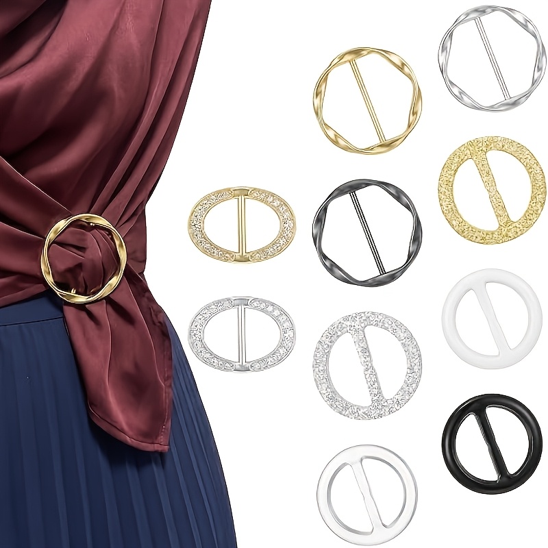TEMU 10-pack Round T-shirt Tie Rings, Resin Alloy Scarf Ring Buckles, Clothing Corner Fasteners And Waist Cinching Clips, Fashionable Women's Shawl