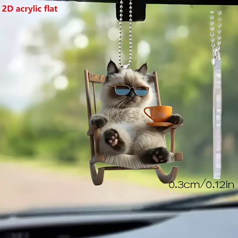

1pc Relaxing Coffee Cat 2d Acrylic Flat Charm, Car Interior Rearview Mirror Decor Pendant, Purse & Keychain Accessory, Automotive Accessory - Perfect As Couple & Holiday Gift (8cm/3.14inch)