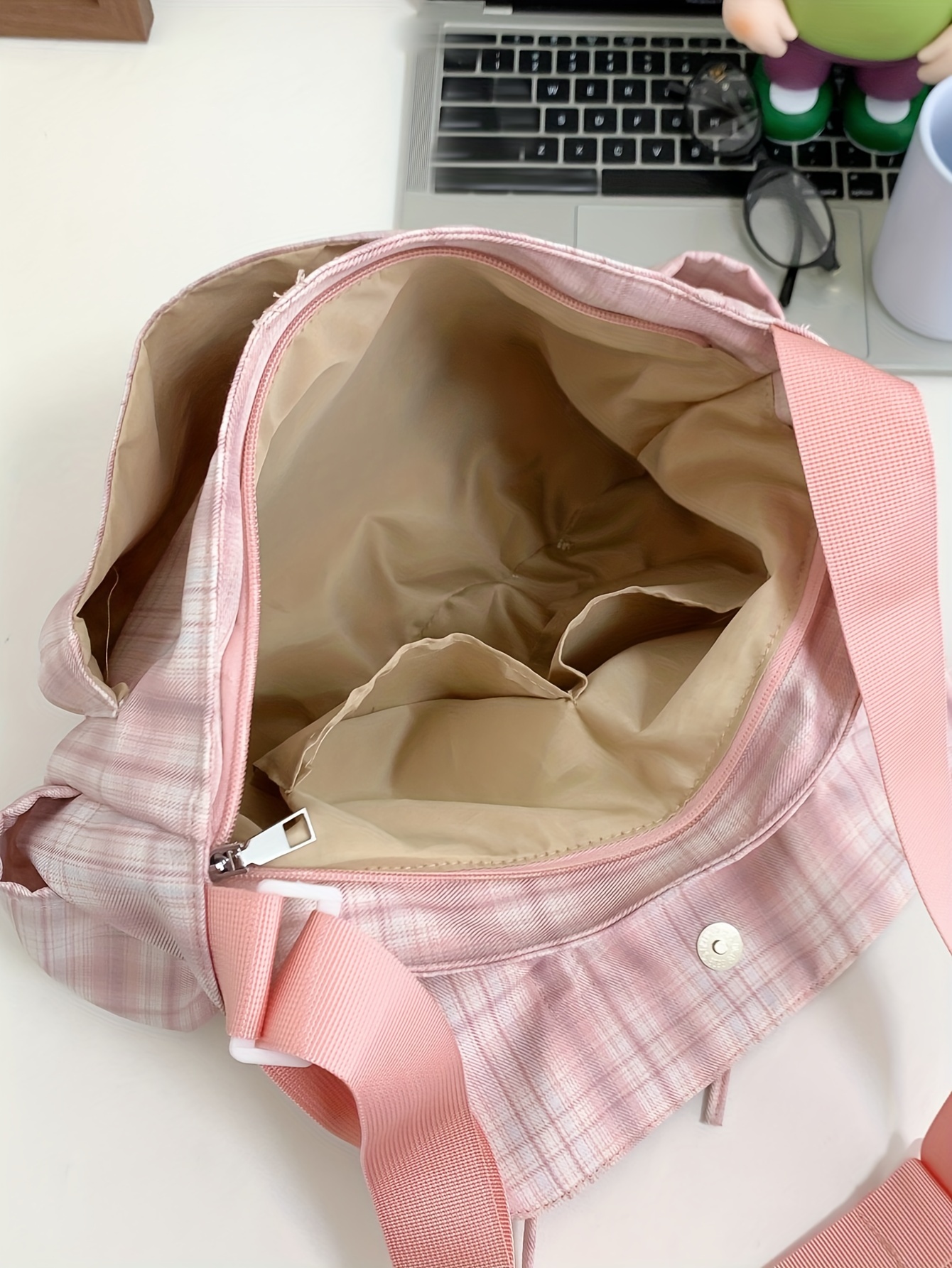 Hellrosa Umhängetasche Im Preppy-stil Mit Karomuster Und Schleife_voghion.com