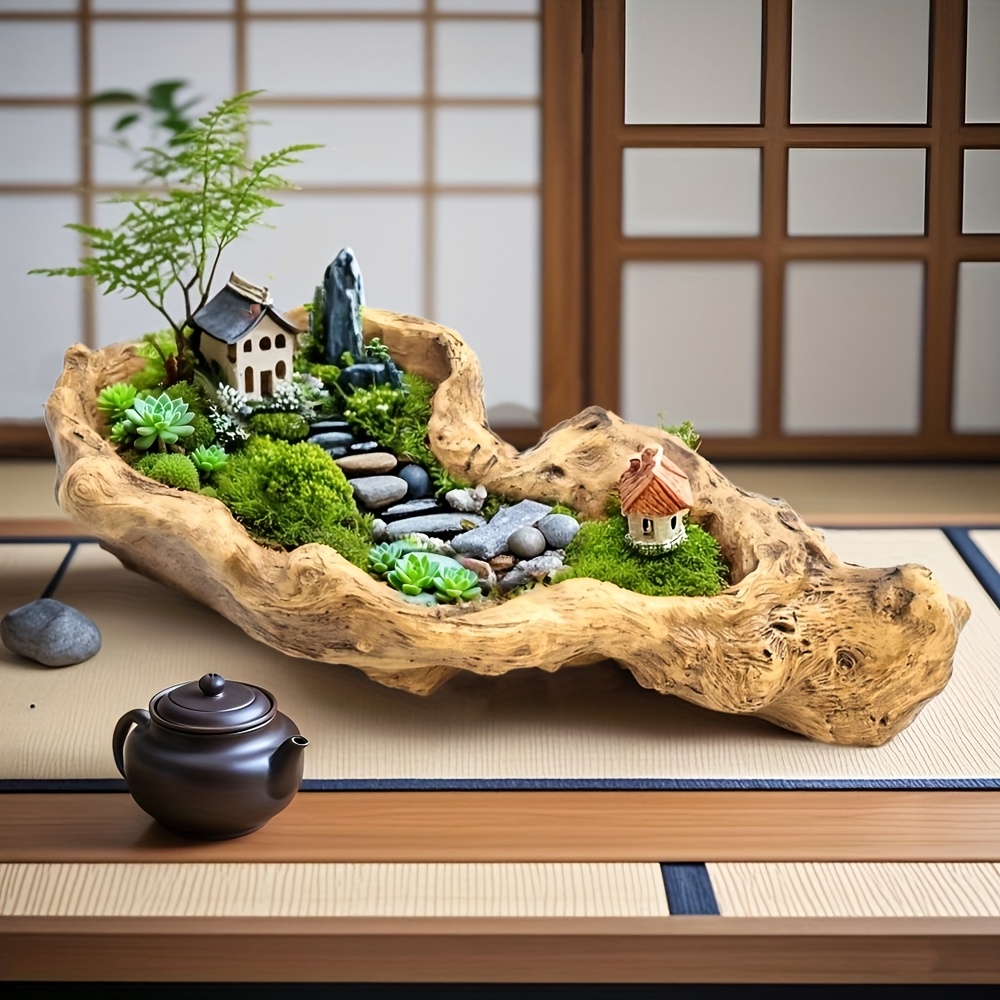 Image of Zen Living Room Artificial Driftwood Planter/ Style Resin Miniature Landscape/ Waterproof -resistant Lightweight Balcony Planterdesk-friendly Low-maintenance Moss Terrarium/ Office Therapeutic Decor