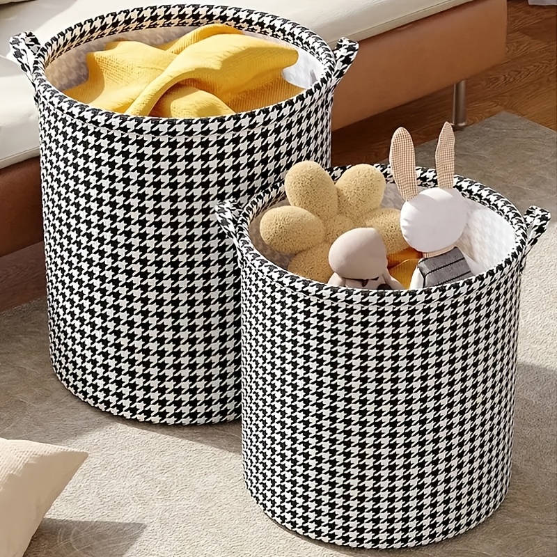 

1pc Pattern Fabric Laundry Basket With Handles, Casual Round Storage Bin, , With Handles For Clothes, Toys, Snacks, For Bedroom, Bathroom, Living Room, Laundry Baskets