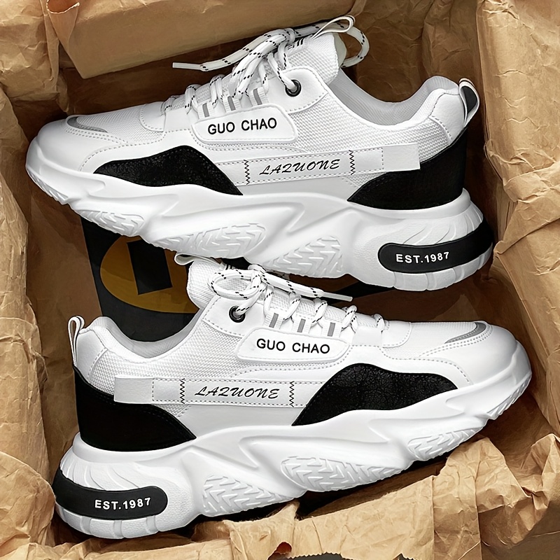 herren sneaker in weiß/grau/schwarz atmungsaktives pu/stoff Temu - Main Image