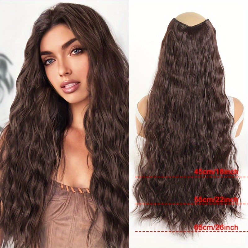 TEMU Extensiones de Clip-In de V Versátiles para Mujeres - Resistentes al , Pieza de Sintético Largo y Ondulado en Longitudes de 18", 22" y 26