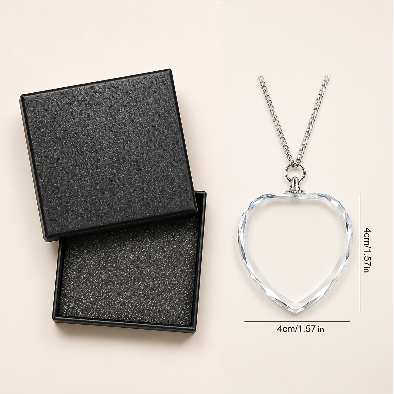 TEMU 1pc Personalized Pet Photo Heart Crystal Necklace With Box - Custom Photo Pendant Suitable For Memorial Keepsake, Uv Printed Picture Collar For