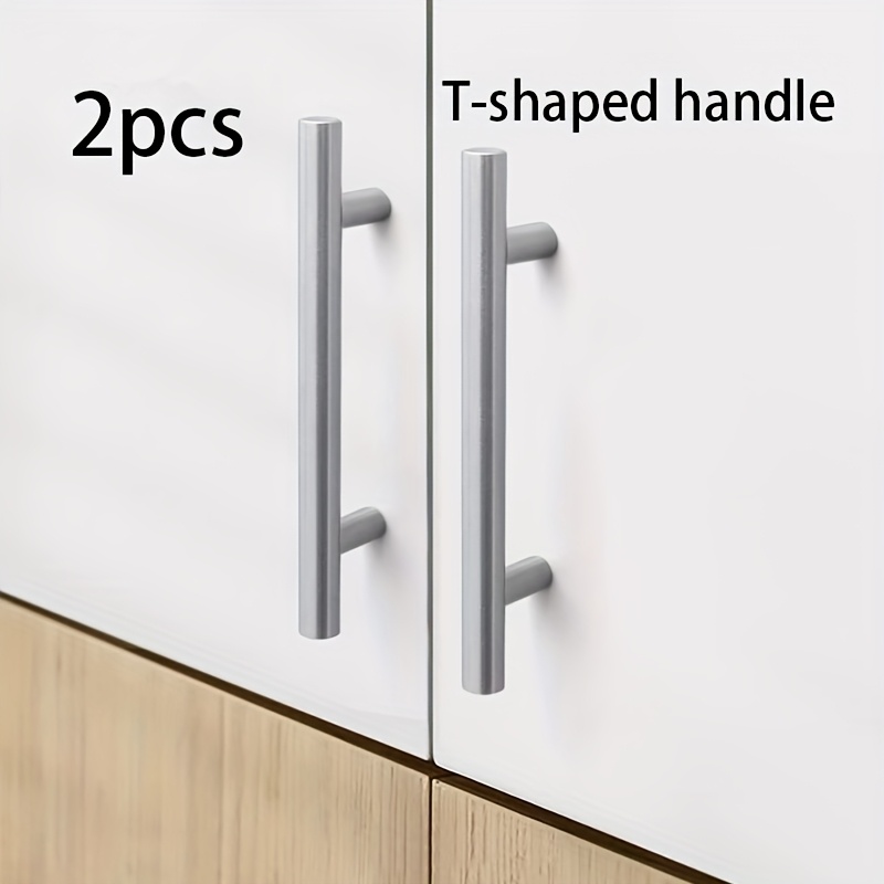 Image of 2pcs Silvery T-shaped Pull Handles For Bedroom, Kitchen, Furniture, Cabinets, Wardrobes, And Drawers. Requires Drilling. Stainless Steel, Resistant To Deformation. Th
