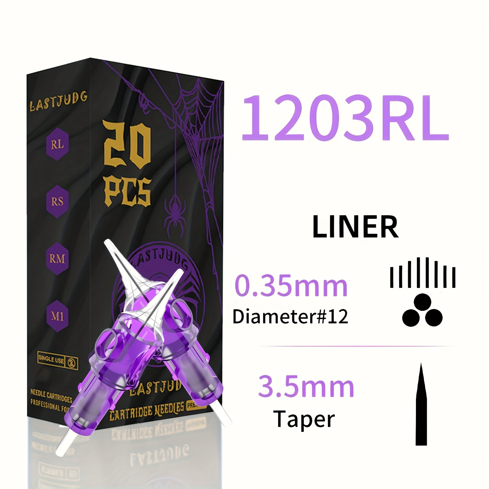 Tattoo Cartridge Needles 20pcs #12(rl) Standard 0. Round Liner Disposable Cartridges With Membrane, Tattoo Needles For Tattoo Pen Kit To