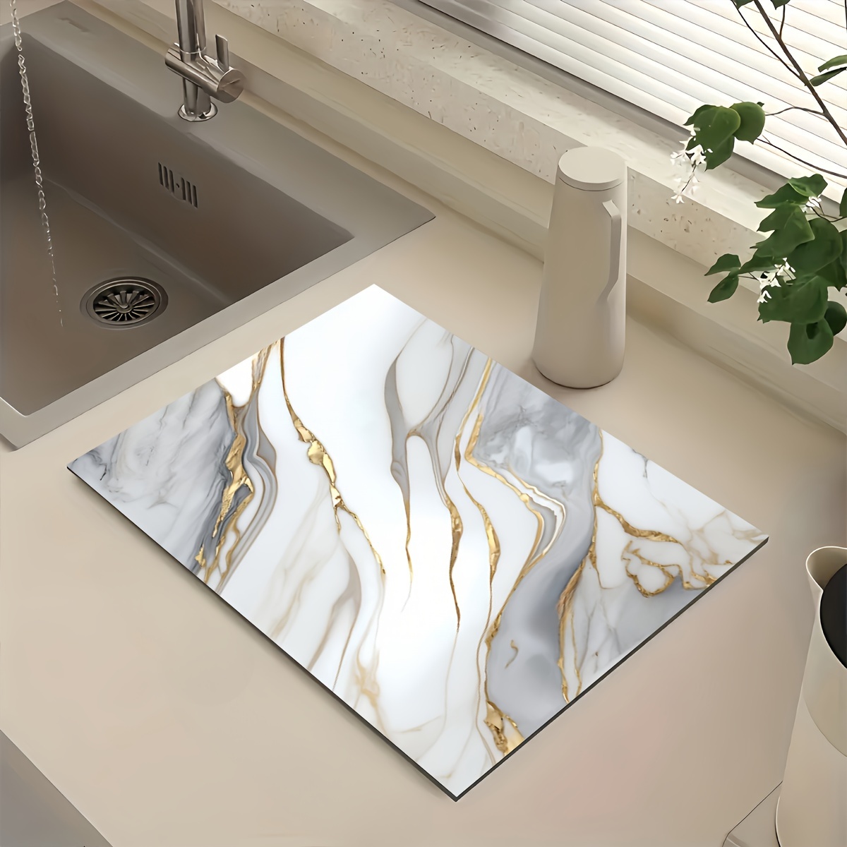 TEMU 1pc Kitchen Drain Mat Dishwasher Sink Side Tableware Quick Dry Absorbent Mat For Dining Table, Coaster And Heat Insulation Pad