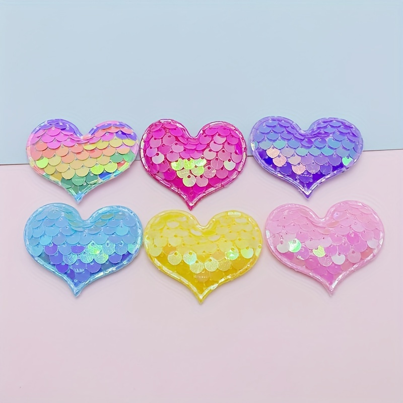 Image of 12pcs Sequin Heart Padded Appliques For Hat Sewing Headwear, Hair Clip Accessories Diy Patches