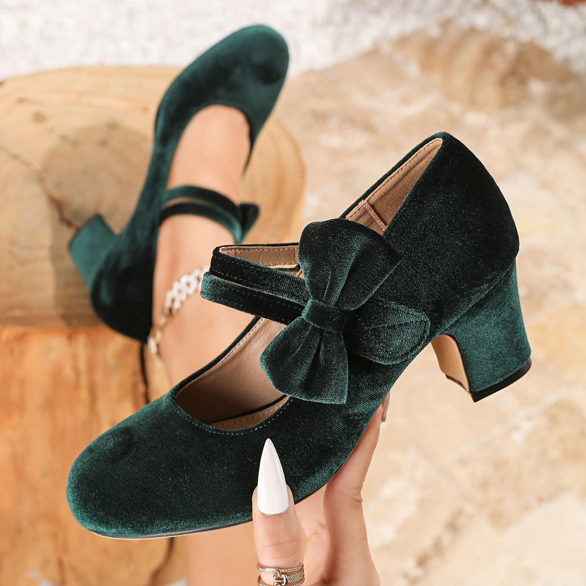 Image of Velvet-look Bow Pumps For Women, Viral Style 2026 Summer New Comfortable Round Toe Block Heel Dress Shoes, Cute Retro Heels For Party, Inspired Outfit, Wedding Guest, Women Shoes