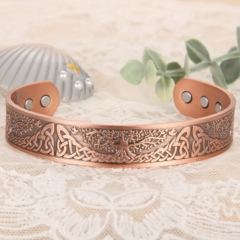 Upgrade Copper Magnetic Tree of Life Bracelet, Adjustable Cuff Bangle