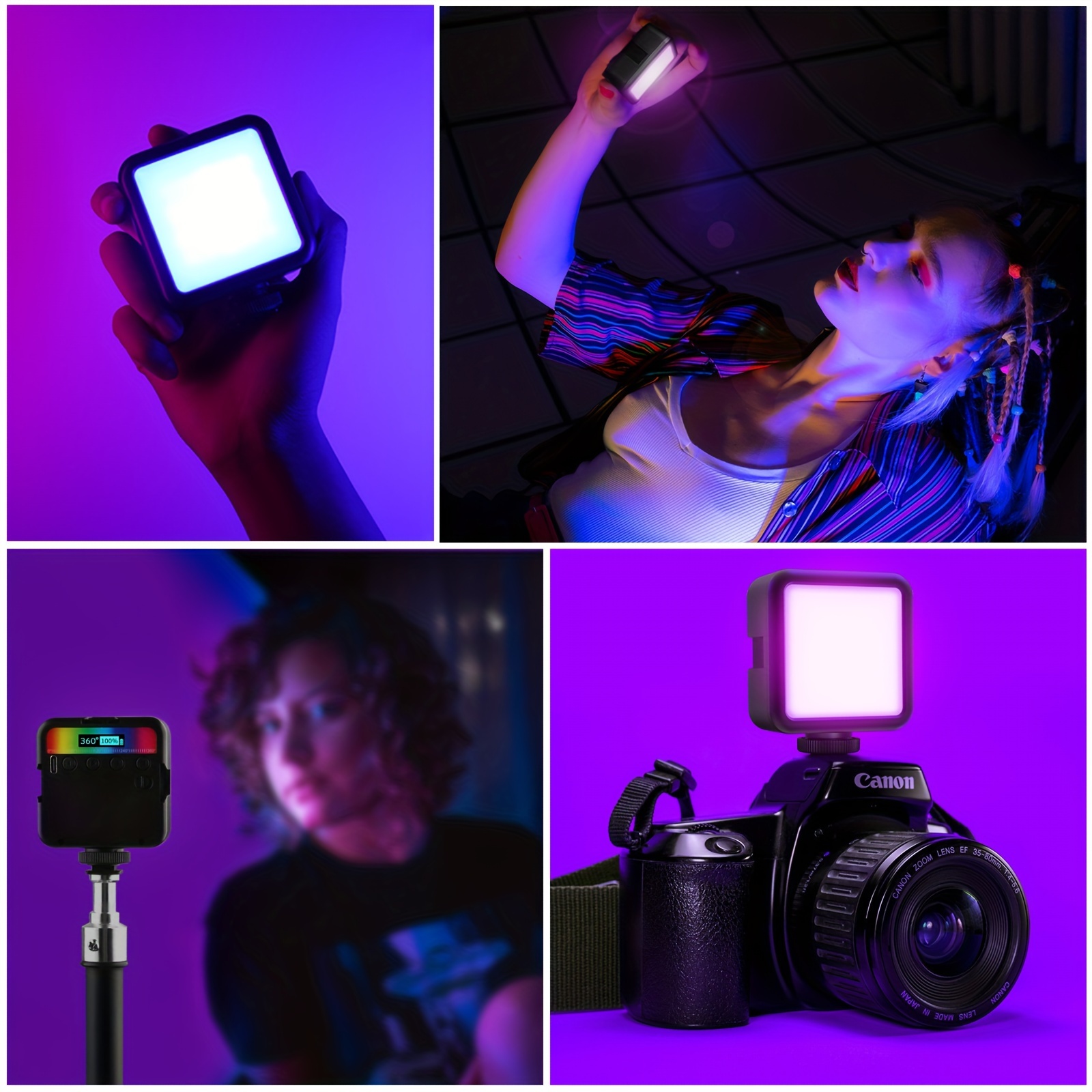 

Magnetic Rgb Led Video Light Led Camera Light 360° Full Color Portable Photography Lighting Whit 3 Cold Shoe, 2000mah Rechargeable Cri 96+/2500-9900k/13 Scene (black)