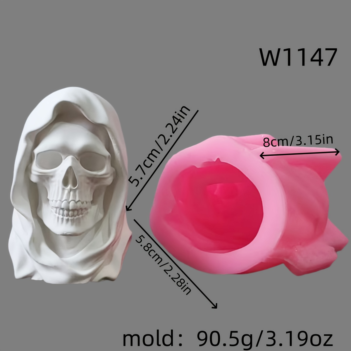 Resin Silicone Mold Hooded Skeleton 3d Decorative Silicone Mold Candle Silicone Mold Gypsum Decorative Silicone Mold Home Decoration Epoxy Resin Mold 90.5 W1147