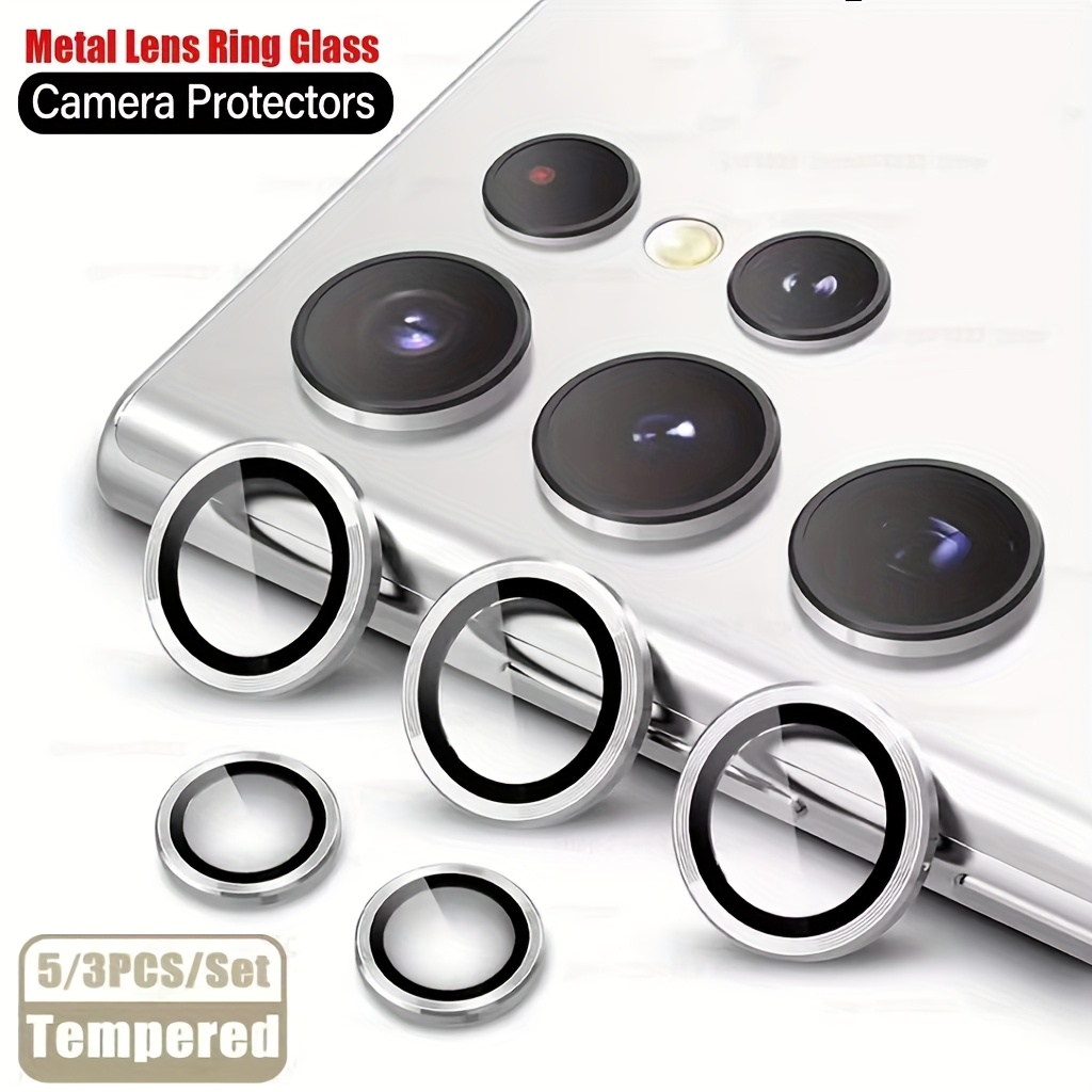 

Set Of 5/3 Camera Lens Protectors S23, S24, S25 Ultra, And S22 Ultra, Featuring Individual Metal Rings And Tempered Glass For Models Including S23+, S24+, S25+, And Their Fe Variants.