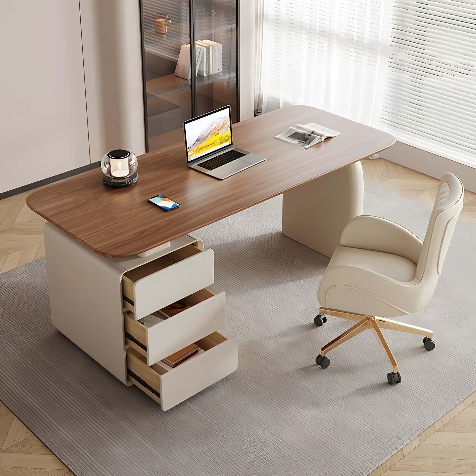 70 86 home office study desk with drawer storage walnut wood minimalist desk wide desktop for study suitable for bedroom study room Product details 0
