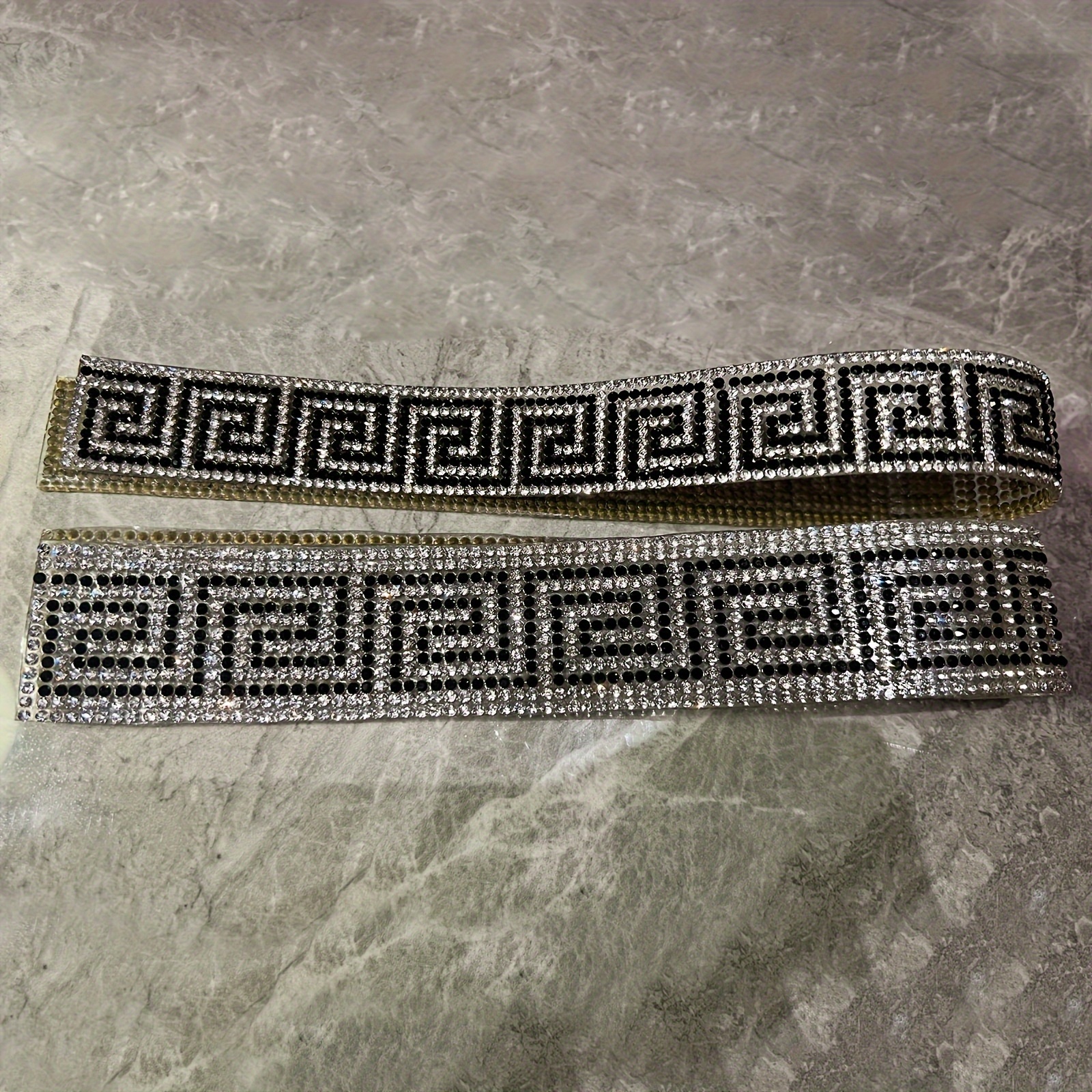 Set Of 2 Self-adhesive Black And White Rhinestone Strips (one Strip .2cm, .2cm)