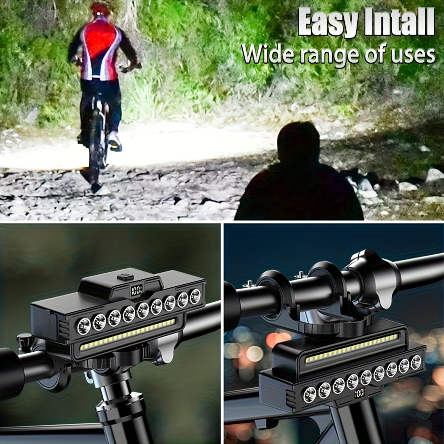 Ultra-heldere 9 LED fietsverlichting, USB oplaadbare fietsverlichting set, 7 verlichtingsmodi voor voorfietsverlichting, bevestiging voorop, perfect voor nachtrijden en mountainbiken, geweldig cadeau voor Halloween en Kerst