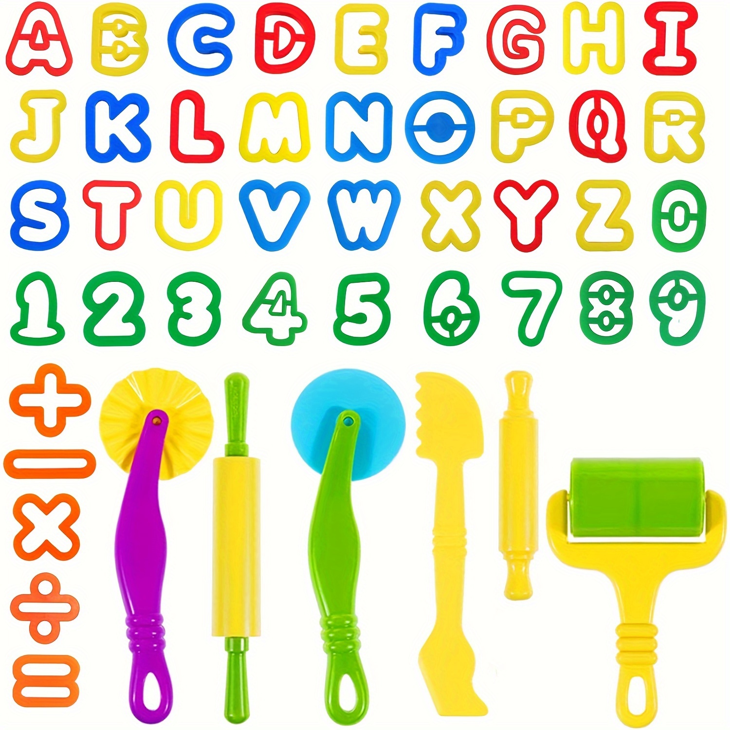 

47 Piece Plastic Dough Tools Set For Kids With Alphabet, Numbers, And Symbols Cutters - Uncharged Manual Playdough Accessories For Creative Ceramics And Pottery Crafting