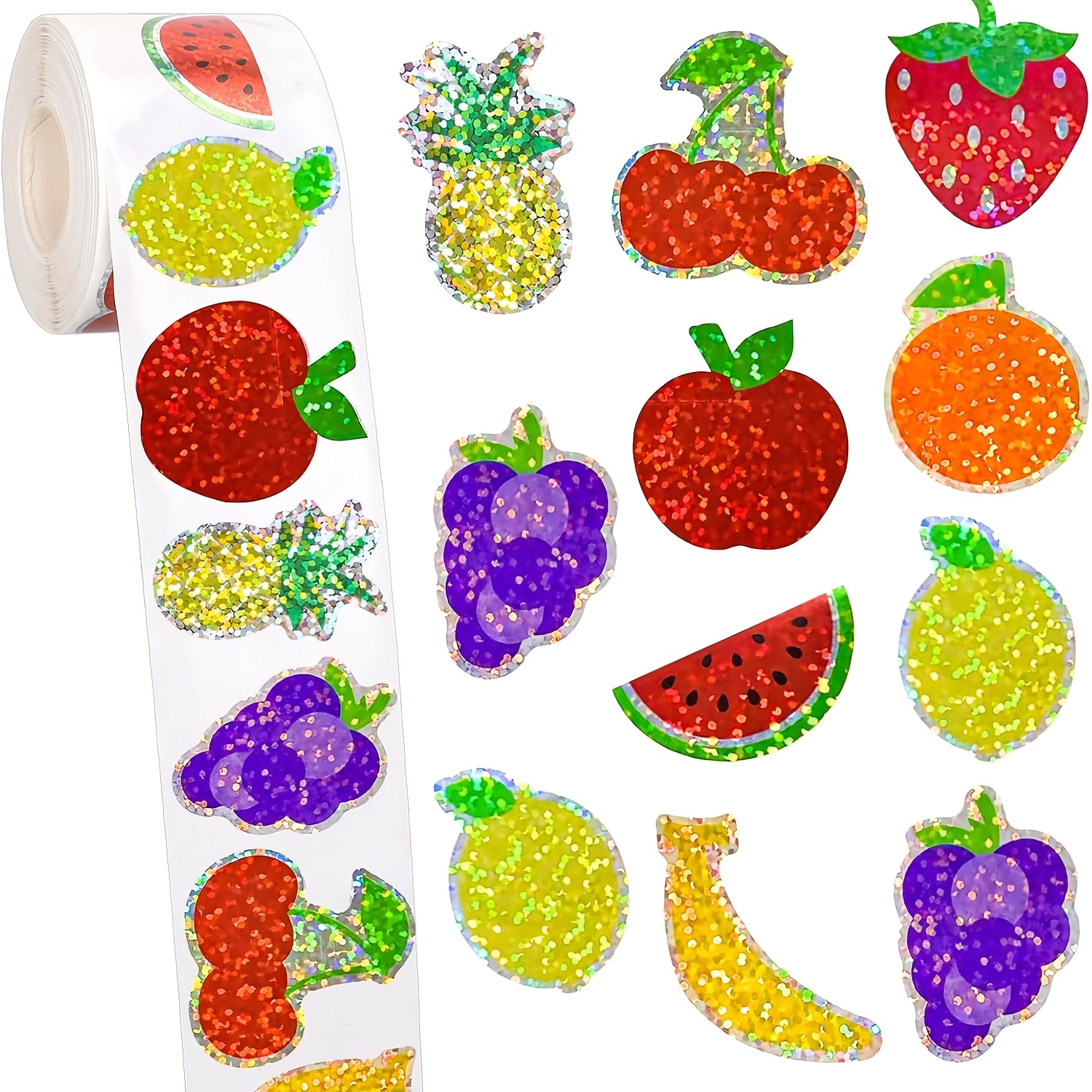 TEMU 500pcs/roll Laser Fruit Stickers Baking Stickers Stationery Stickers Gift Packaging Floral Envelope Seal Labels