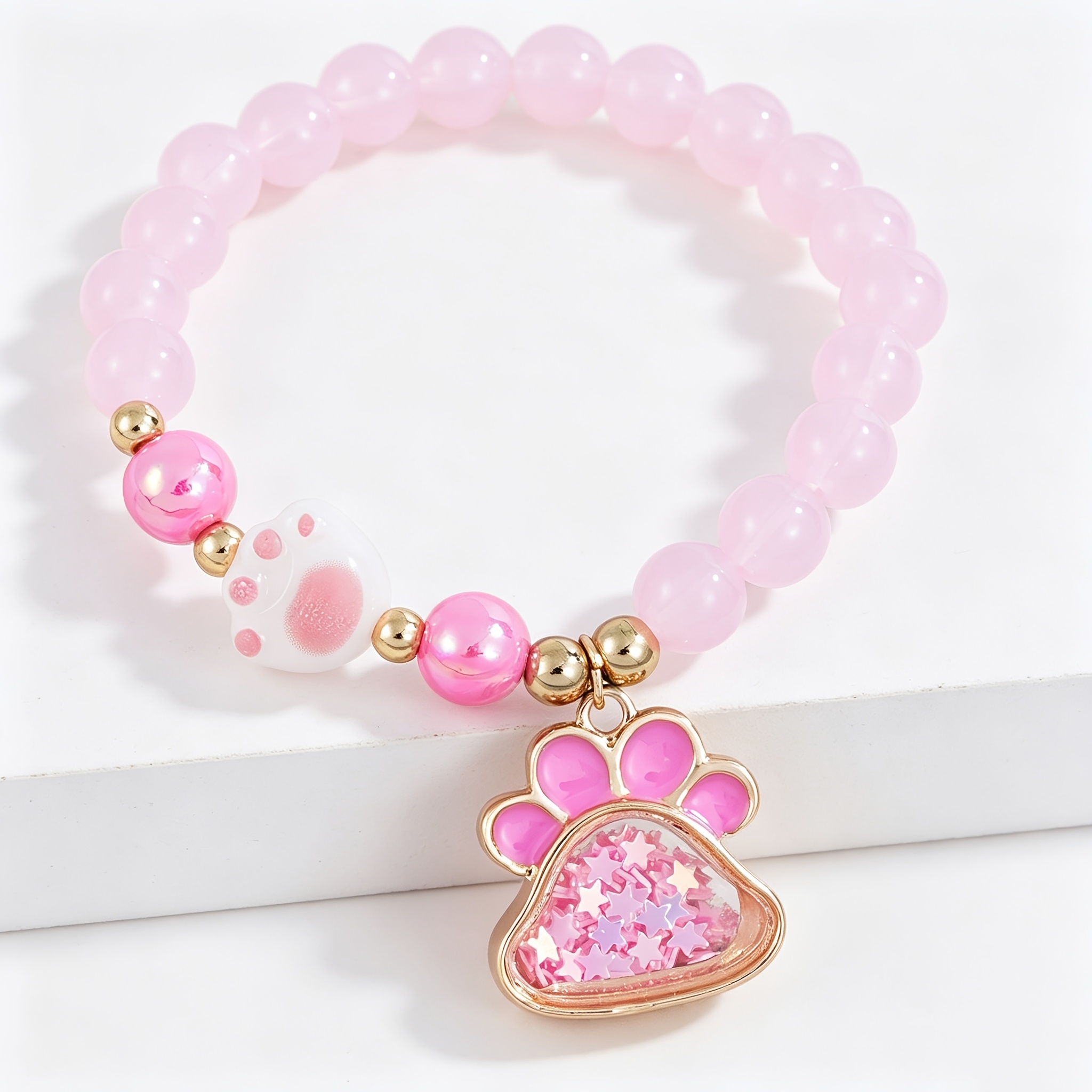 Cute Cat Paw Beaded Stretch Bracelet for Kids