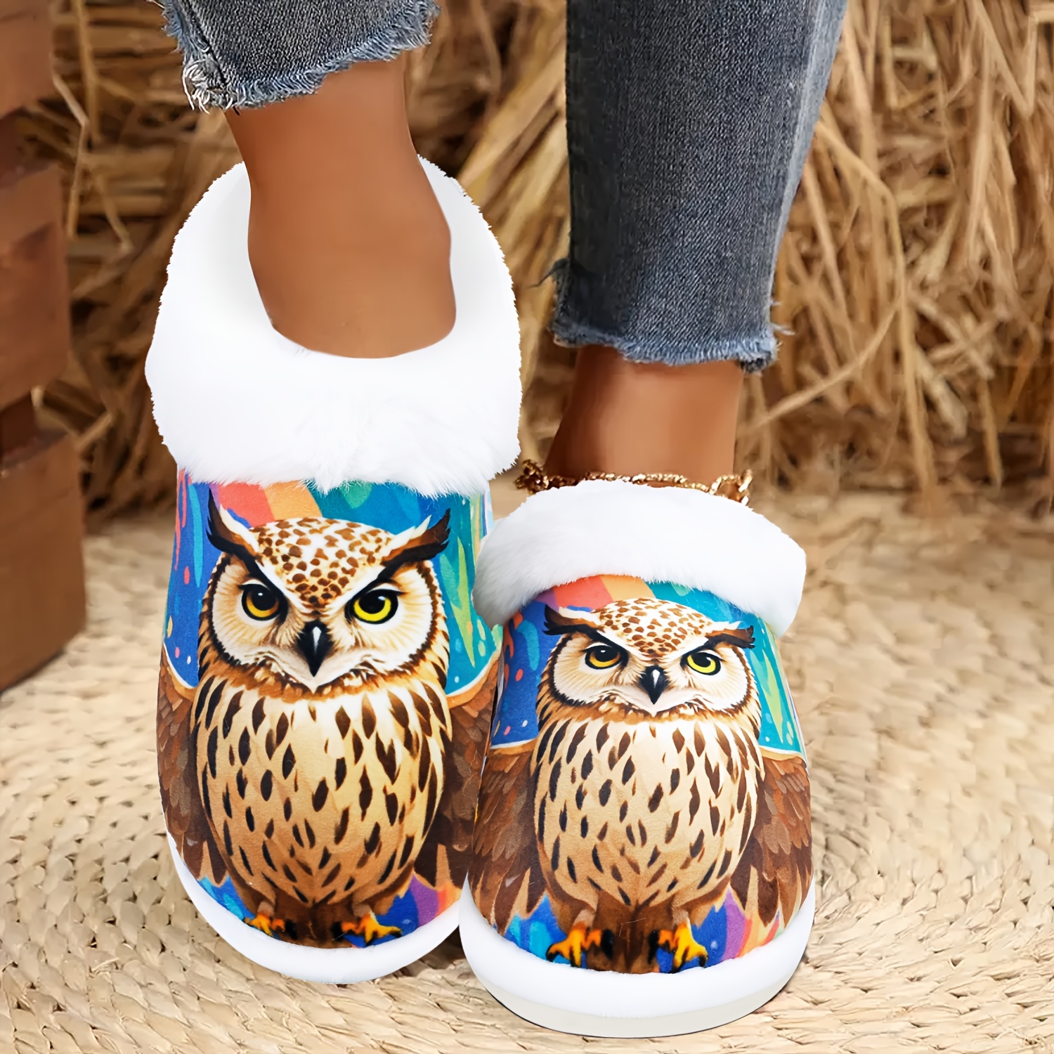 

Cozy Owl-themed Women's Slippers - Soft Memory Foam, Fuzzy Indoor/outdoor Shoes With Non-slip , Perfect Winter Gift