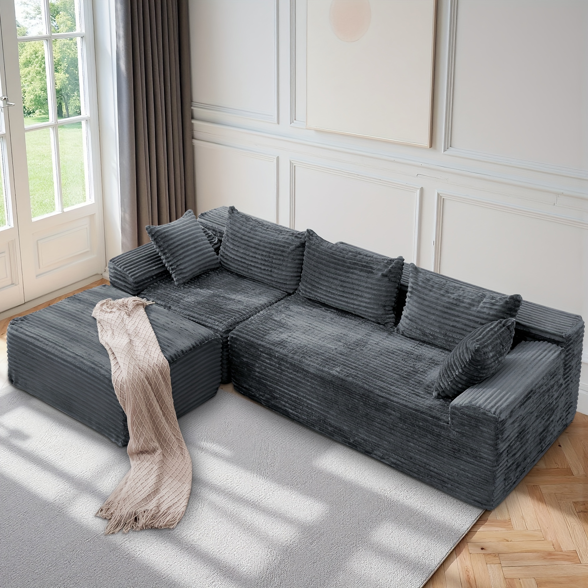 TEMU Korser Sectional Couches For Living Room, Modular Sectional Sofa With L-shape Chaise, Cloud Couch, Comfy Corduroy Fluffy Sofa With Deep Seat And