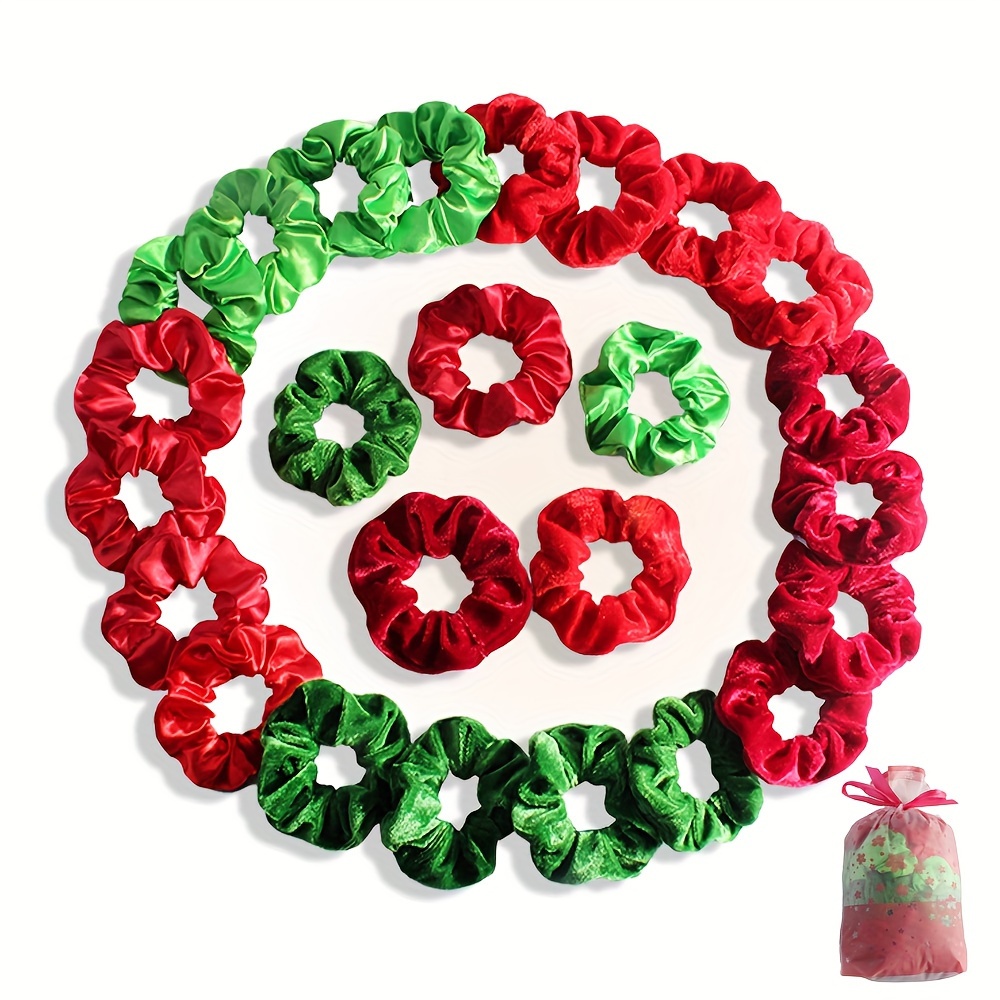 

25pcs/pack Christmas Simple Scrunchies, Girls Holiday Party Gift Hair Accessories, Best For Christmas