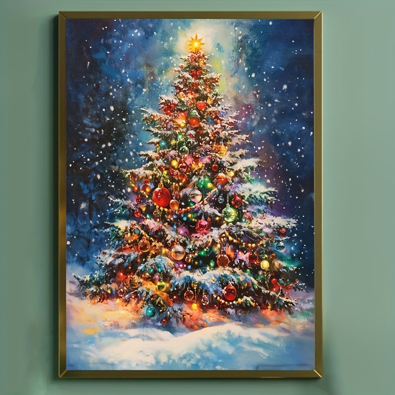 A 5d Diamond Painting Kit For Adults Featuring A Christmas Tree, Complete With Full Supplies. This Round Diamond Project Is Perfect For Beginners And Craft Enthusiasts