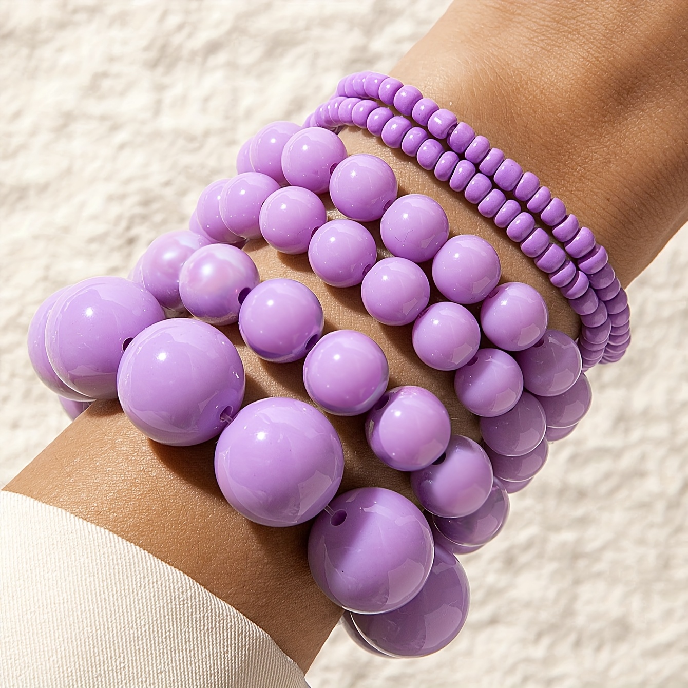 Image of 6pcs Fashionable Individual Purple Resin Large Bead Bracelet Set Bead Jewelry Set Stacked Jewelry Set Suitable For Daily Party Gifting Ideal Holiday Gift
