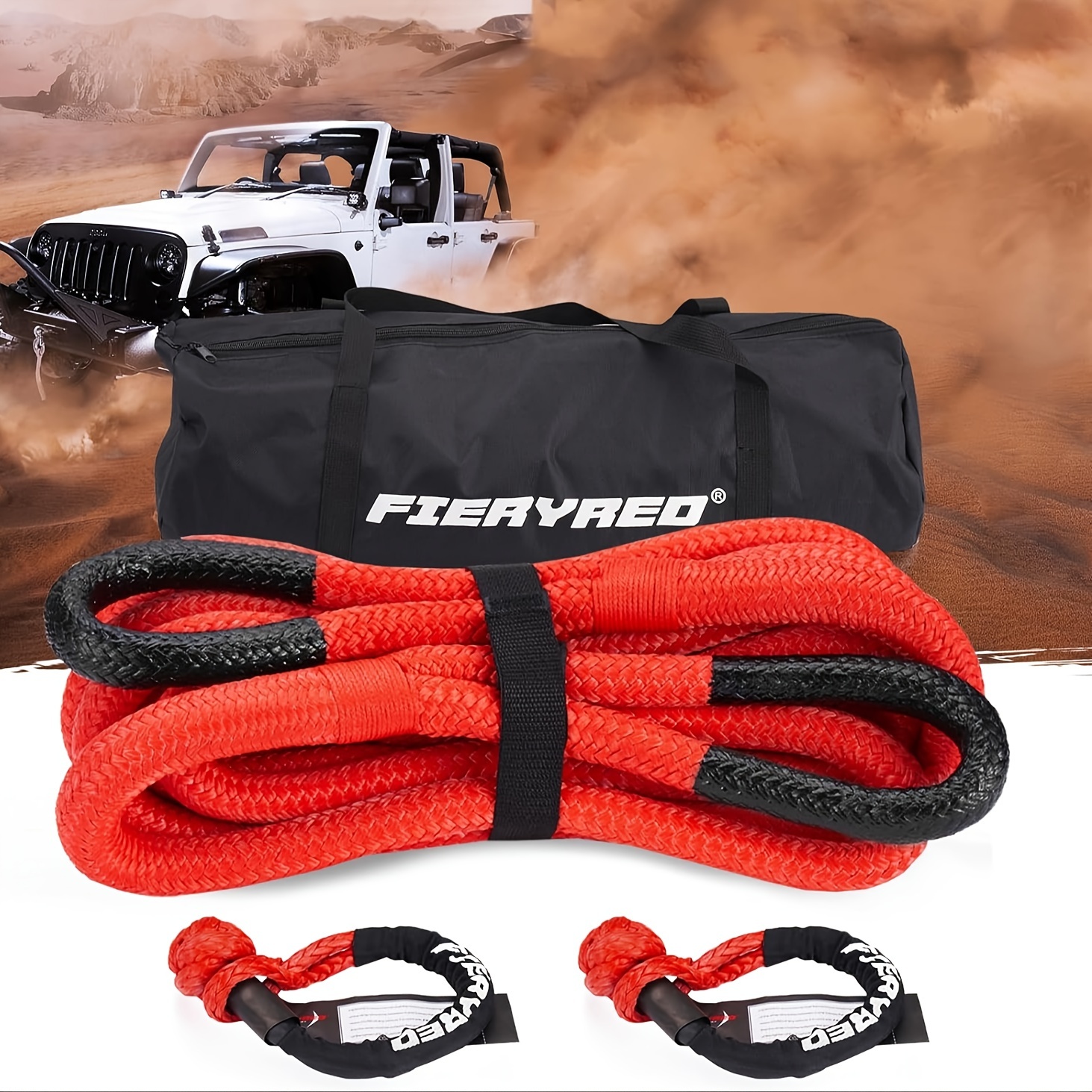 

3/4" X 20ft Kinetic Recovery Rope Kit With 2 Soft , Mbs Heavy Duty Tow Rope Snatch Strap Offroad For Suv, Truck, Car And Tractor