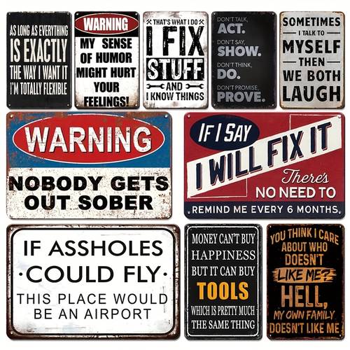10pcs vintage humor metal tin signs retro funny quotes wall art 12x8 inch waterproof dustproof ideal for office for man cave decor fathers day gift metal wall art decor