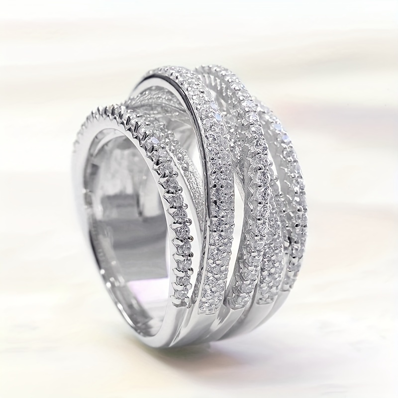 

Stylish Silver Plated Wide Ring Set With Sparkling Zirconia For Banquet Decoration, , Anniversary