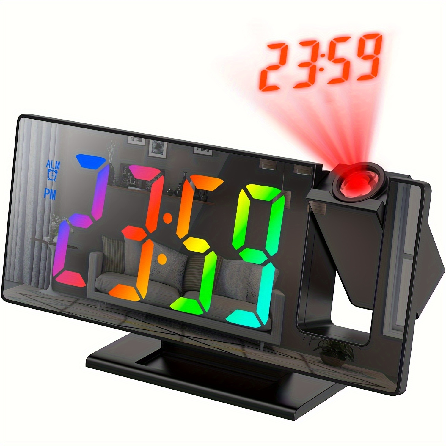 Image of 1pc Projection Alarm Clock, Led Digital Alarm Clock, 7.28" Mirror Desktop Alarm Clock With Temperature Display, Adjustable Brightness, Nap Mode For Bedroom And Office, Usb Powered