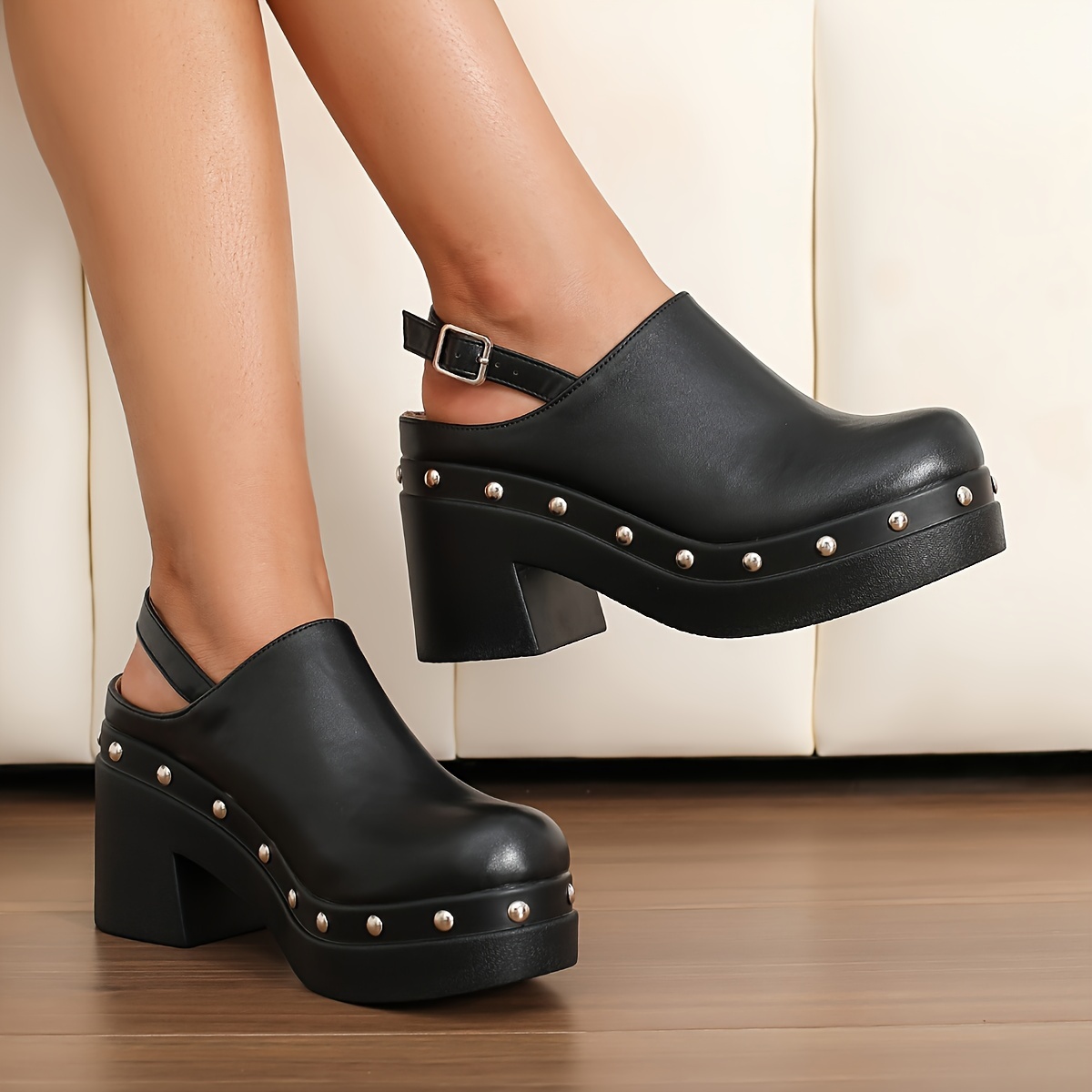 Chic Women's Platform Sandals Fashionable Closed Toe Slip-On Mules with  Chunky Heel, Vegan Cover